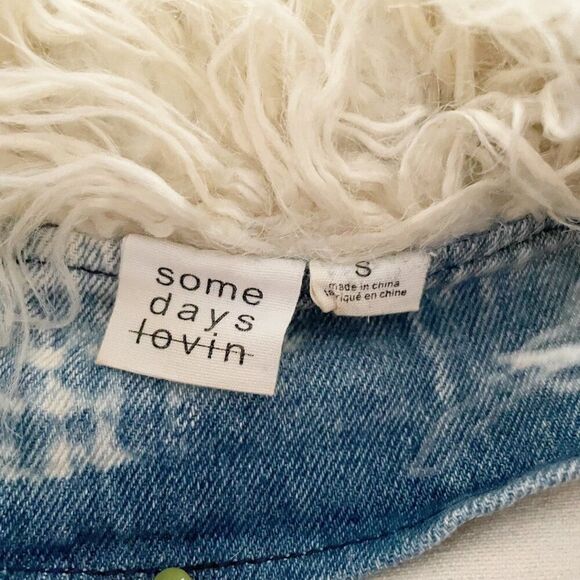 Somedays Lovin Acid Wash Faux Fur Patchwork Asymmetric Zip Closure & Pockets S - Picture 8 of 12